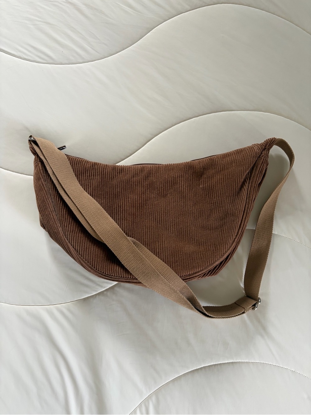 Fydelity Brown Corduroy Crossbody Bag with Adjustable Strap